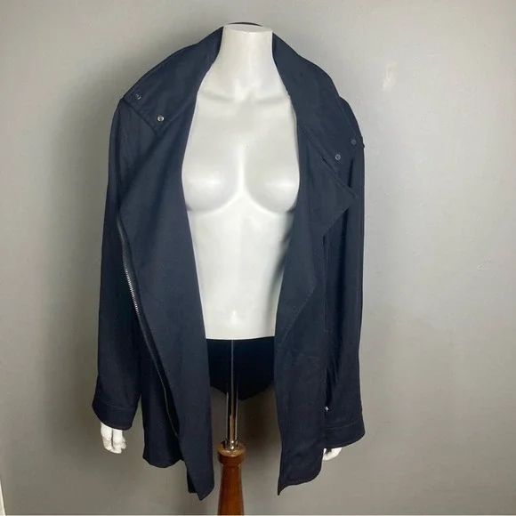 All Saints Finn Jacket women's US 10 UK 14 black long moto trench transitional‎